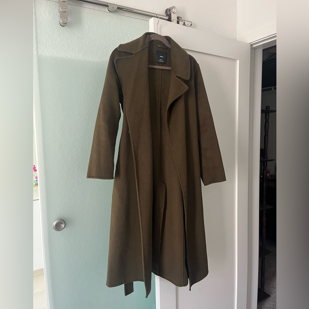 NWOT Mango Handmade Wool Wrap Coat Olive Khaki Green